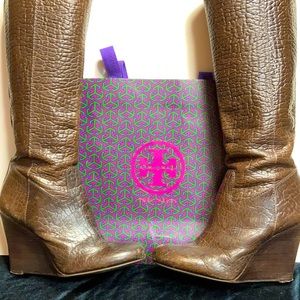 Tory Burch leather boot,zipper,16” tall,calf circumference 15”, heel tips &soles